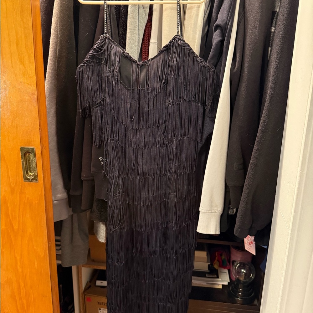 Roberta Bridal Black Sheath Mini Dress with Spaghetti Straps